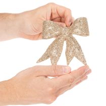 Artikel Glitzerschleife aus Kunststoff Gold 11cm mit Clip 4er Set