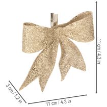 Artikel Glitzerschleife aus Kunststoff Gold 11cm mit Clip 4er Set