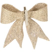 Artikel Glitzerschleife aus Kunststoff Gold 11cm mit Clip 4er Set