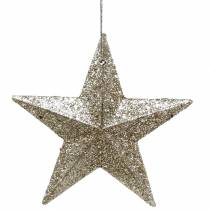 Artikel Glitter-Sterne aus Kunststoff Champagner 9,5 cm/5 cm 18 Stück