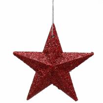 Artikel Glitterstern Rot, Kunststoff, 18 Stück, 9,5 cm und 5 cm