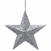 Artikel Glitterstern Silber aus Kunststoff, 9,5 cm und 5 cm, 18-teilig