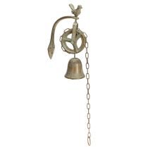 Artikel Glocke aus Gusseisen Wanddekoration mit Kette und Vogelmotiv, Antik-Patina, H58cm