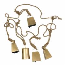 Kuhglocken-Set zum Hängen Messing Metall 8,2/9,5cm Seil 240cm
