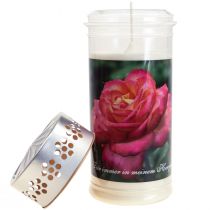 Artikel Grabkerzen mit Blumenmotiv Rosen oder Pfingstrosen 6er Set