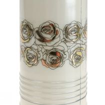 Artikel Grabkerze Weiß Rosen Gold Trauerlicht Ø7cm 23,5cm 100h 2St