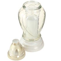 Artikel Grablicht Glas Herz Gravur Grablaterne Klar Ø11cm H26cm