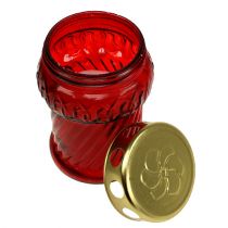 Artikel Grabkerzen aus rotem Glas mit Deckel, 13 cm, Set mit 8 Stück