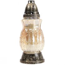 Artikel Grablicht Glas Ranken Rosen H26cm Ø12cm Getönt Gold 24–30h