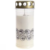Artikel Grabkerze Weiß Rosen Silber Trauerlicht Ø7cm H18cm 77h