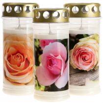 Grabkerzen mit Rosen Grabschmuck Ø7cm H16cm 3St