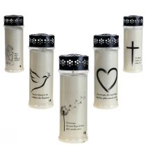 Artikel Grabkerze mit Spruch Mit Motiv Weiß Ø7,5cm H21cm 110h