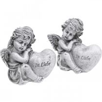 Grabschmuck Engel mit Herz „In Liebe“ Grabengel 10cm 2St
