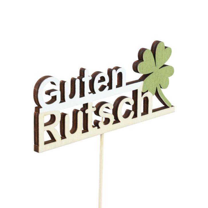 Blumenstecker Holz Guten Rutsch Silvester Deko 12×4,5cm 9St