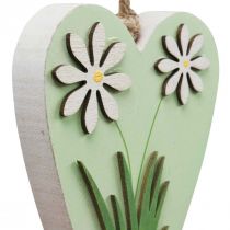 Artikel Deko-Holzherzen zum Hängen mit Blumenmotiv, Grün/Weiß, 8,5×12 cm, 4 Stück