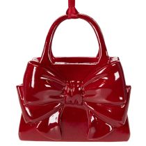 Artikel Deko-Handtasche aus Polyresin mit Schleife, bordeauxrot, 10 cm