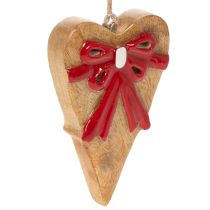 Artikel Holzherz zum Hängen mit roter Schleife 14cm 3er-Set