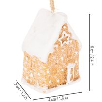 Artikel Keramik Lebkuchenhäuschen Hängedekoration 6cm naturfarben 3er Set