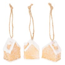 Artikel Keramik Lebkuchenhäuschen Hängedekoration 6cm naturfarben 3er Set