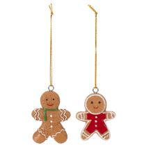Artikel Deko-Anhänger Lebkuchenmännchen aus Polyresin 5–6 cm Braun Rot Weiß 12 Stück