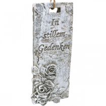 Artikel Grabschmuck Anhänger mit Rose und Trauerspruch, Grau und Weiß, 11,5×5 cm, Polyresin, 4er Set