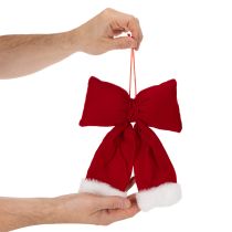Artikel Dekoschleife aus rotem Flanell mit Plüschrand zum Aufhängen 25cm