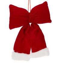 Artikel Dekoschleife aus rotem Flanell mit Plüschrand zum Aufhängen 25cm