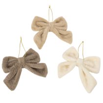 Artikel Dekoschleife Plüsch mit Aufhänger 14x16cm Braun Beige Cremeweiß 3er Set