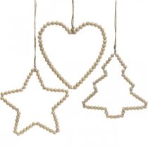 Artikel Dekohänger Weihnachten Holzperlen Herz Stern Baum H16cm 3 St