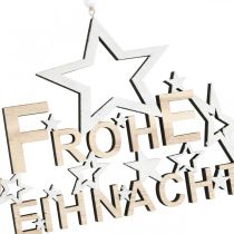 Artikel Holzdeko "Frohe Weihnachten" mit Sternen, Natur-Weiß, 15x30cm, 2 Stück