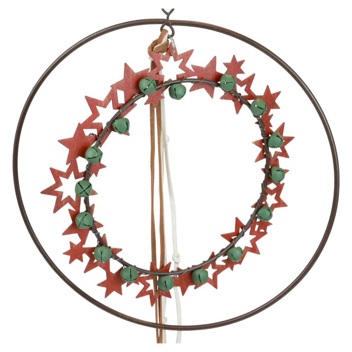 Artikel Dekoring aus Metall und Holz in Vintage-Optik, Ø19 cm, Rot/Natur/Weiß