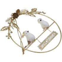 Artikel Türkranz “Willkommen”, Weihnachtsdeko, Vögel Golden Ø15cm B17cm