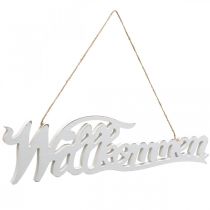 Artikel Willkommensschild aus Holz mit Jutekordel, 9×34 cm, Weiß, Set aus 6 Stück