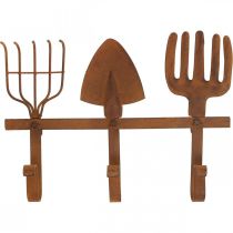 Artikel Hakenleiste Gartenwerkzeuge, Gartendeko, Harke Spaten Rechen, Garderobe aus Metall Edelrost L33,5cm