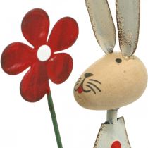 Artikel Dekofiguren Osterhasen aus Metall mit Holz, 21 cm, Rot-Beige, 2er-Set, Frühlingsdekoration