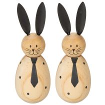Artikel Hasenfigur aus Holz mit Metallohren, 15 cm, Natur und Schwarz, 2 Stück