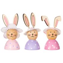 Artikel Dekofiguren Osterhasen Holz 7 cm Rosa Pink Lavendel 9er-Set