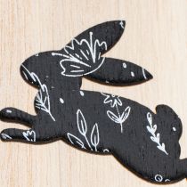 Artikel Holz-Ostereier mit Hasenmotiv, 10 cm, Schwarz/Weiß, 6 Stück