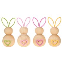 Artikel Holz Osterhase Dekofigur mit Drahtohren 11cm Naturfarben 4er-Set