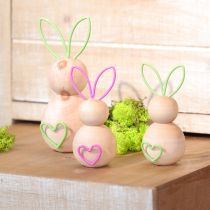 Artikel Holz Osterhase Dekofigur mit Drahtohren 11cm Naturfarben 4er-Set