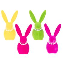 Artikel Osterhasen-Dekofiguren aus Kunststoff mit Samt-Oberfläche, 13 cm hoch, farbig sortiert, 4er-Set