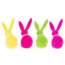 Artikel Osterhasen-Dekofiguren aus Kunststoff mit Samt-Oberfläche, 13 cm hoch, farbig sortiert, 4er-Set