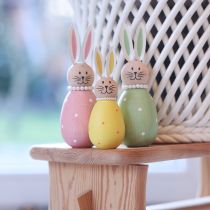 Artikel Holz-Hasenfiguren im Ei-Design 12 cm Pastellfarben 3er-Set