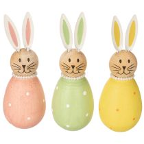 Artikel Holz-Hasenfiguren im Ei-Design 12 cm Pastellfarben 3er-Set