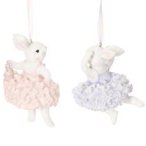 Artikel Dekoanhänger Hasenfiguren Ballerina aus Polyresin 12cm Rosa und Lila 2er-Set