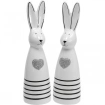 Hase Keramik Schwarz Weiß, Osterhase Deko Hasenpaar mit Herz H20,5cm 2St