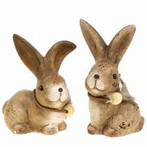Dekofiguren Hasen mit Feder und Holzperle Braun sortiert 7cm x 4,9cm H 10cm 2St