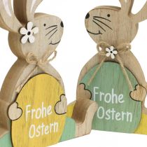 Artikel Sitzende Osterhasen aus Holz, Dekoration mit Ei, 19,5 cm, 2er-Set