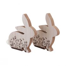 Artikel Hase Holz sitzend Blumen Muster Natur Weiß 24×24cm 2 St
