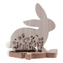 Artikel Hase Holz sitzend Blumen Muster Natur Weiß 24×24cm 2St